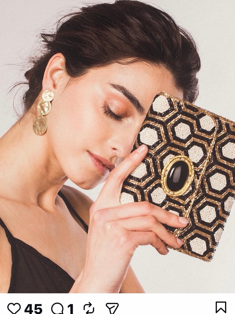 Embellished Black & Gold Mosaic Clutch